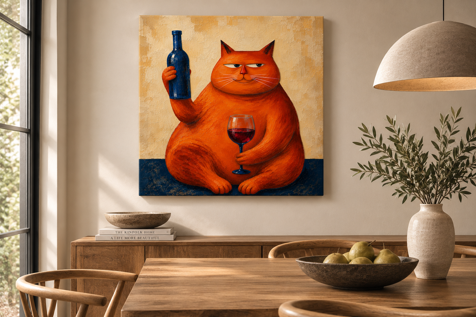 Orange Cat Wine Wall Art – Funny Vintage Cat Canvas for Kitchen & Home Bar-“I’ve had a long day, pour the wine”