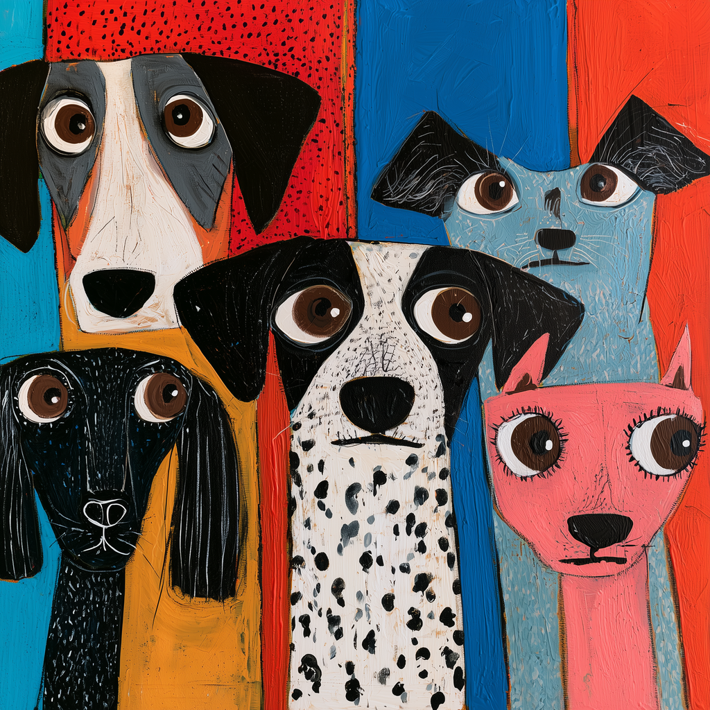 The Usual Suspects – Colorful Dogs Pack Canvas Wall Art-Whimsical Cartoon Dogs
