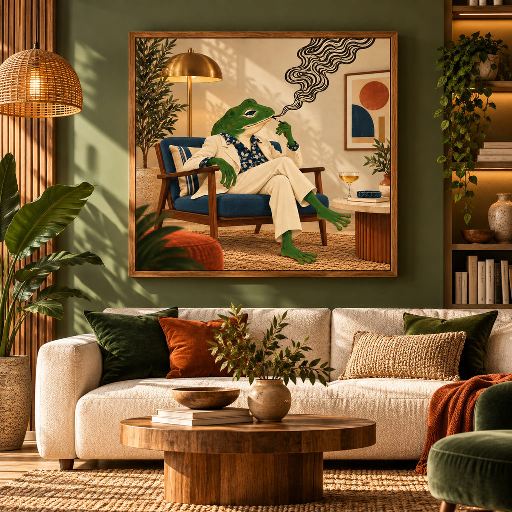 Smoking Frog Wall Art – Quirky Retro Animal Canvas