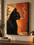 Black Cat Smoking Wall Art – Vintage Quirky Cat Canvas