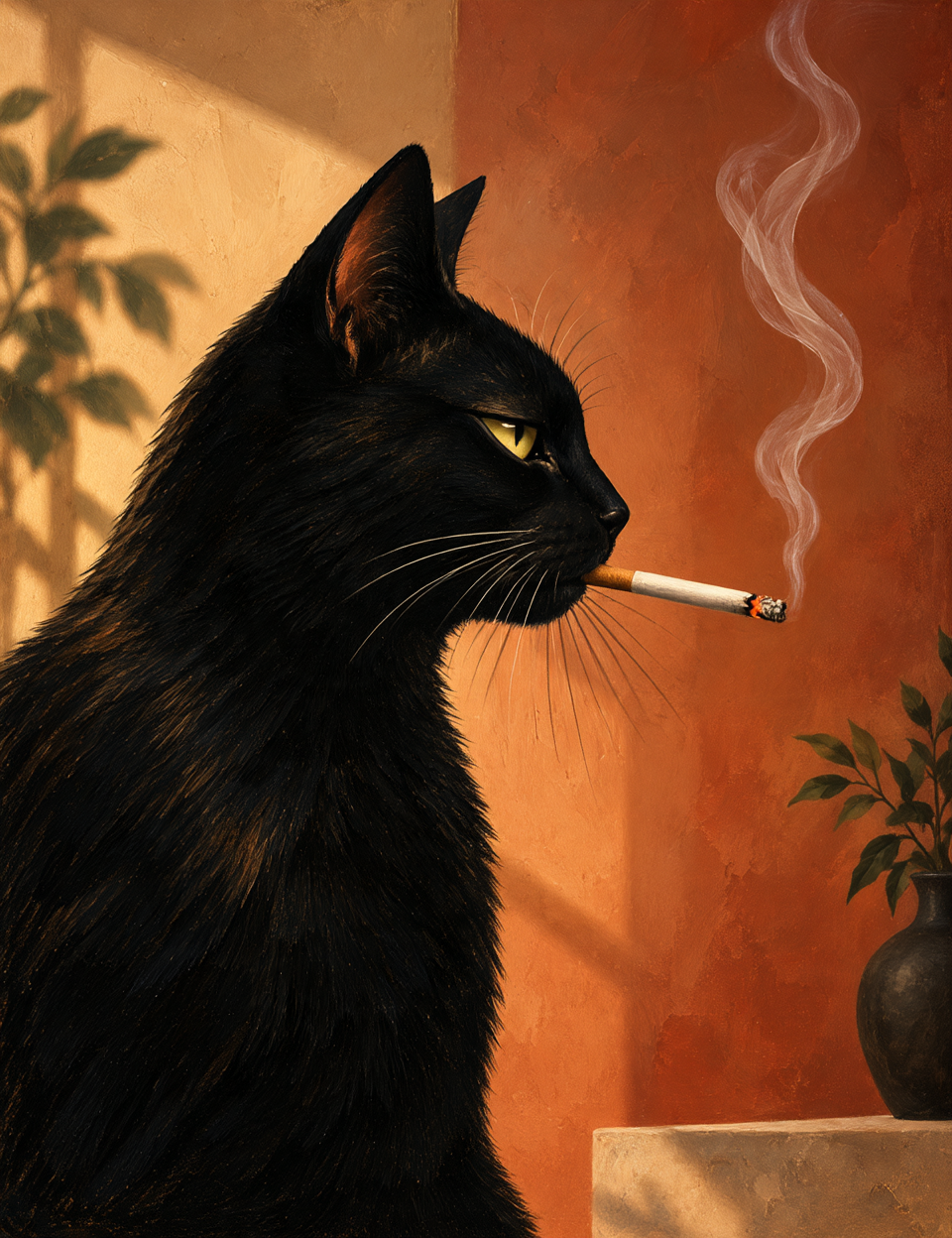 Black Cat Smoking Wall Art – Vintage Quirky Cat Canvas