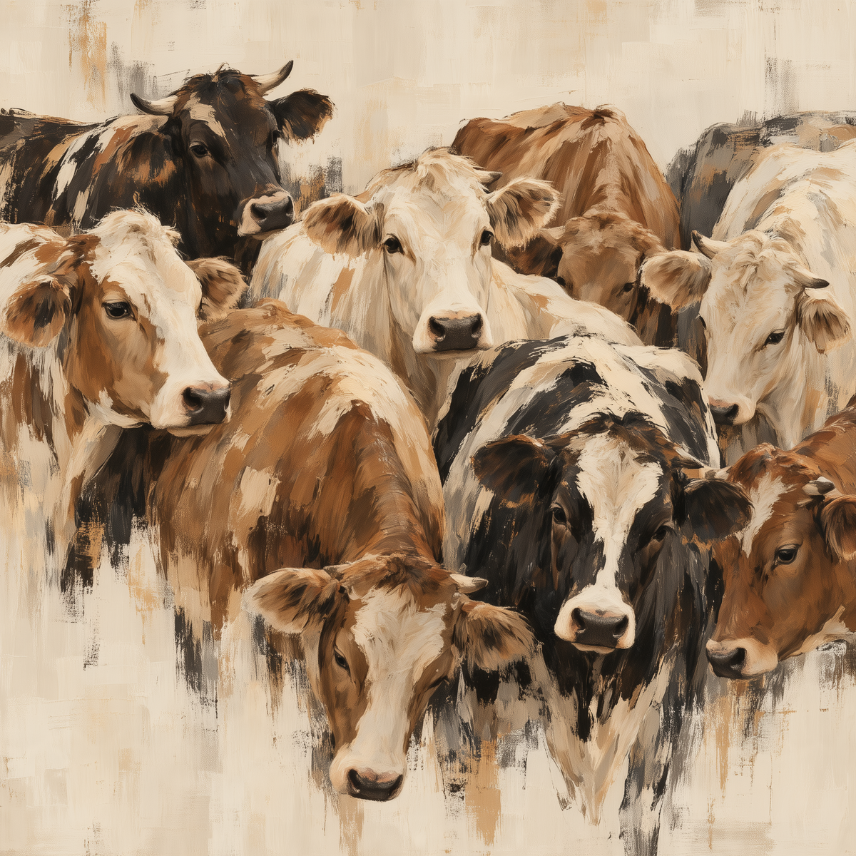 Cow Herd Wall Art – Neutral Rustic Farmhouse Cattle Canvas