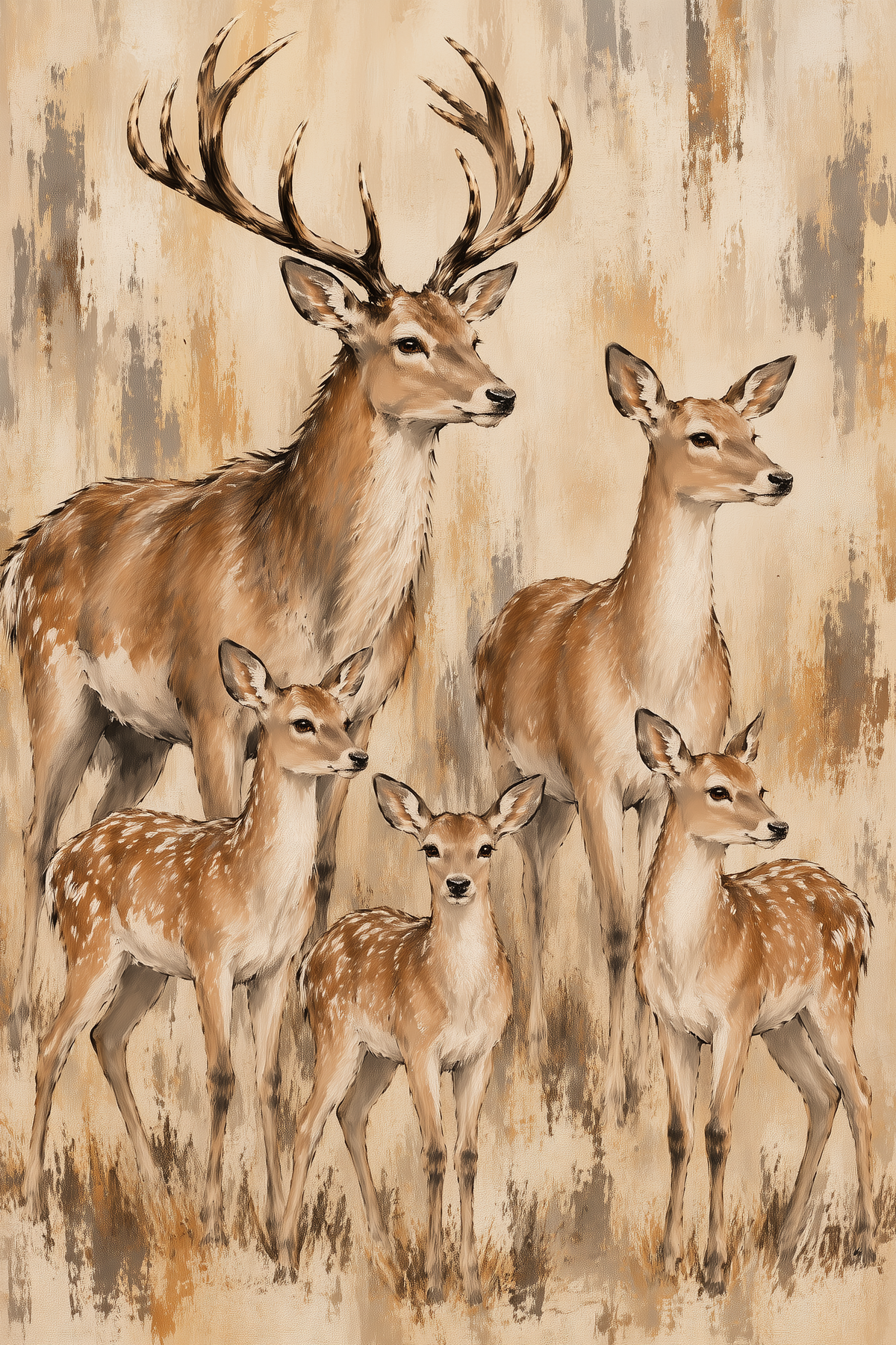 Deer Family Wall Art – Neutral Wildlife Canvas for Rustic & Farmhouse Decor