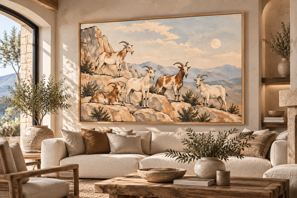 Goat Wall Art – Rustic Mountain Landscape Canvas