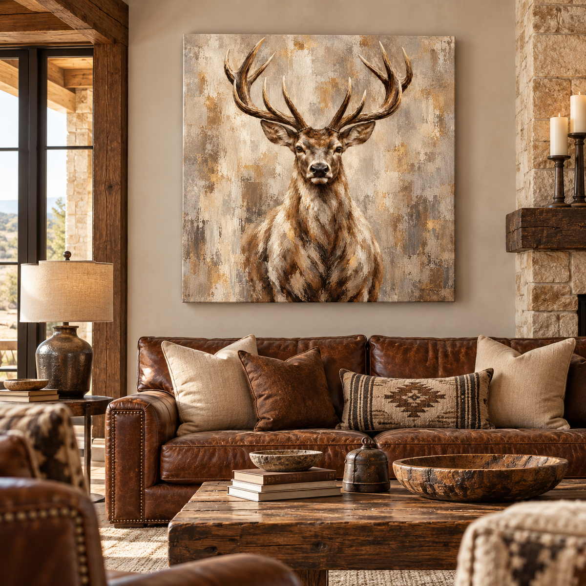Stag Wall Art – Neutral Rustic Deer Canvas