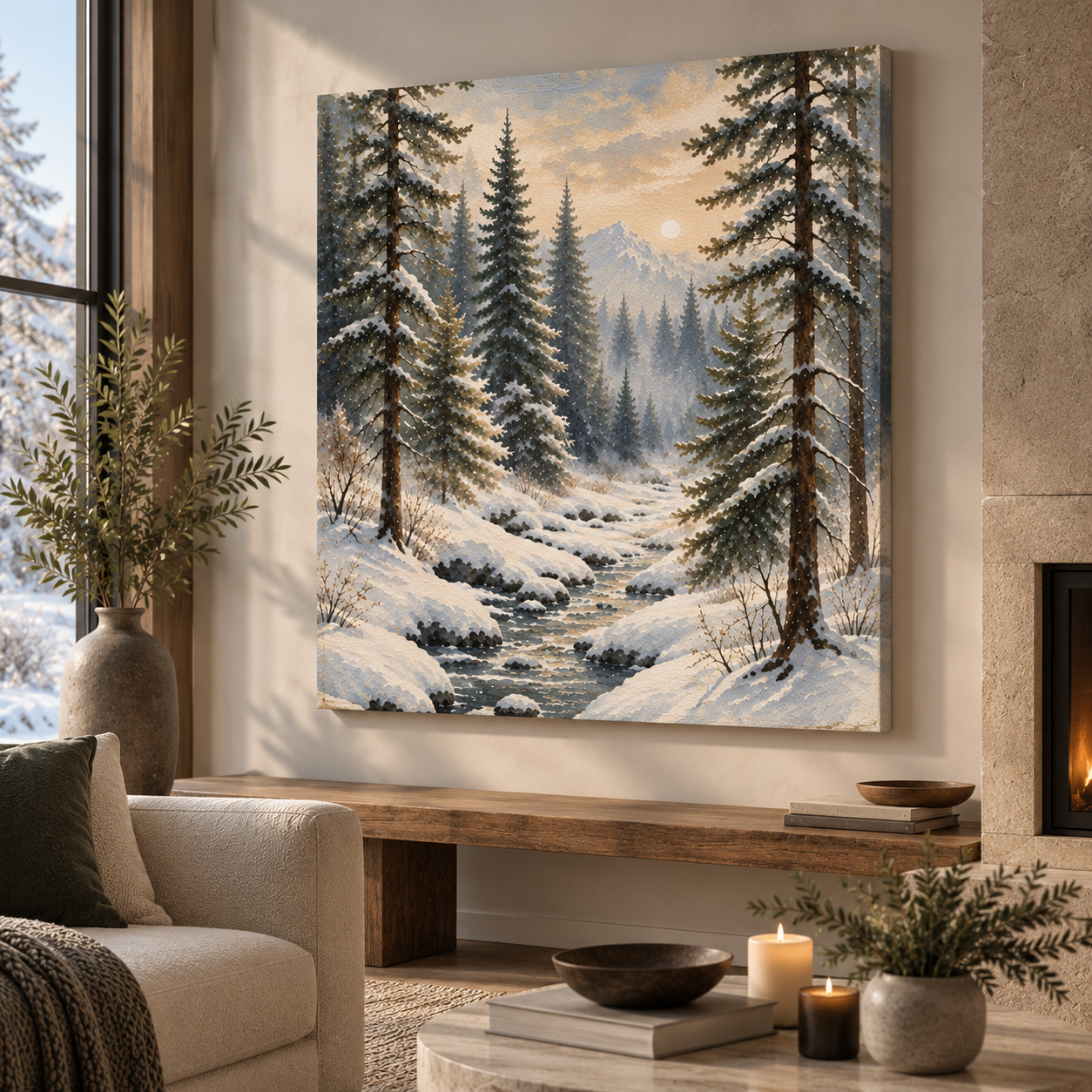 Winter Forest Wall Art – Snowy Pine Landscape Canvas