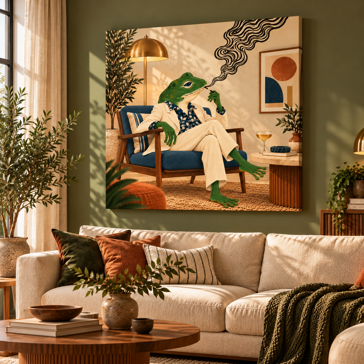 Smoking Frog Wall Art – Quirky Retro Animal Canvas
