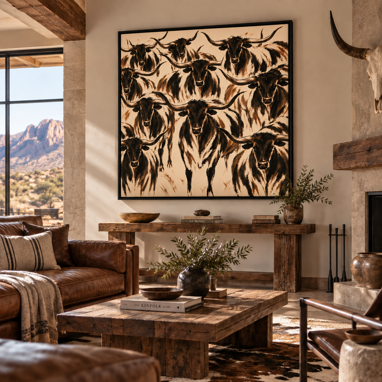 Longhorn Herd Wall Art – Modern Western Cattle Canvas