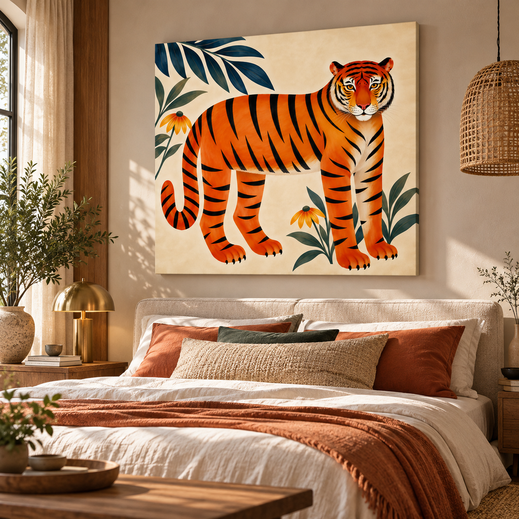 Tiger Wall Art – Colorful Botanical Wildlife Canvas