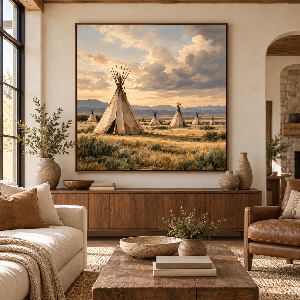 Tipi Wall Art – Neutral Western Prairie Landscape Canvas