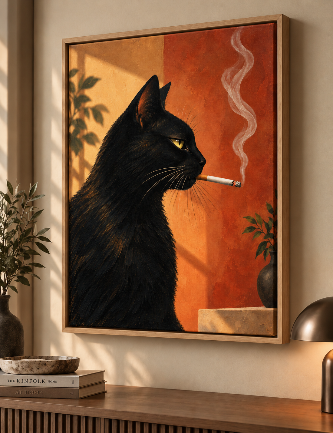 Black Cat Smoking Wall Art – Vintage Quirky Cat Canvas