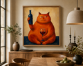 Orange Cat Wine Wall Art – Funny Vintage Cat Canvas for Kitchen & Home Bar-“I’ve had a long day, pour the wine”