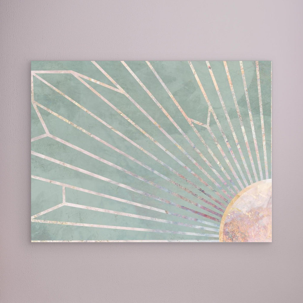Gold geometric sun rays mural green