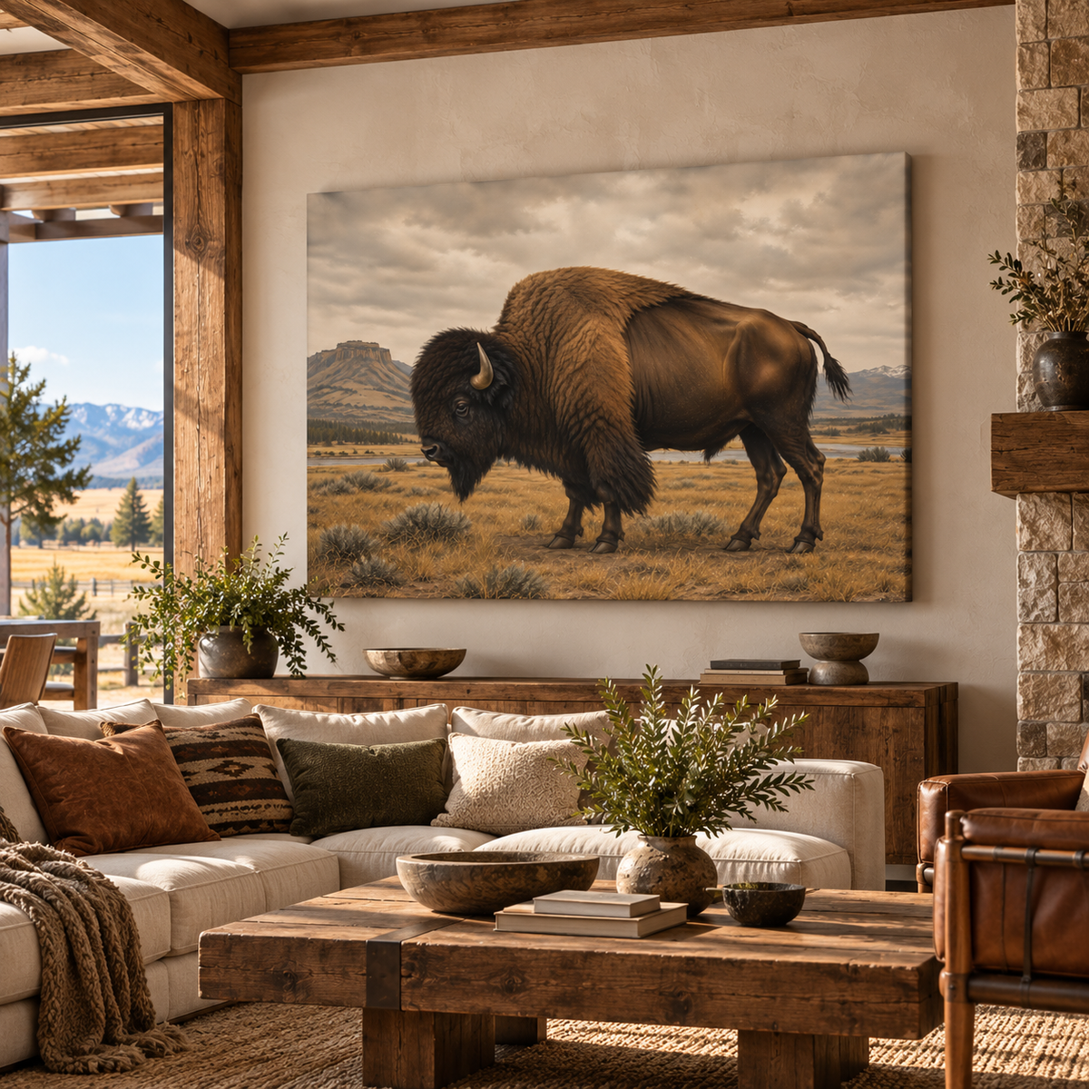 Bison Wall Art – Moody Western Buffalo Landscape Canvas