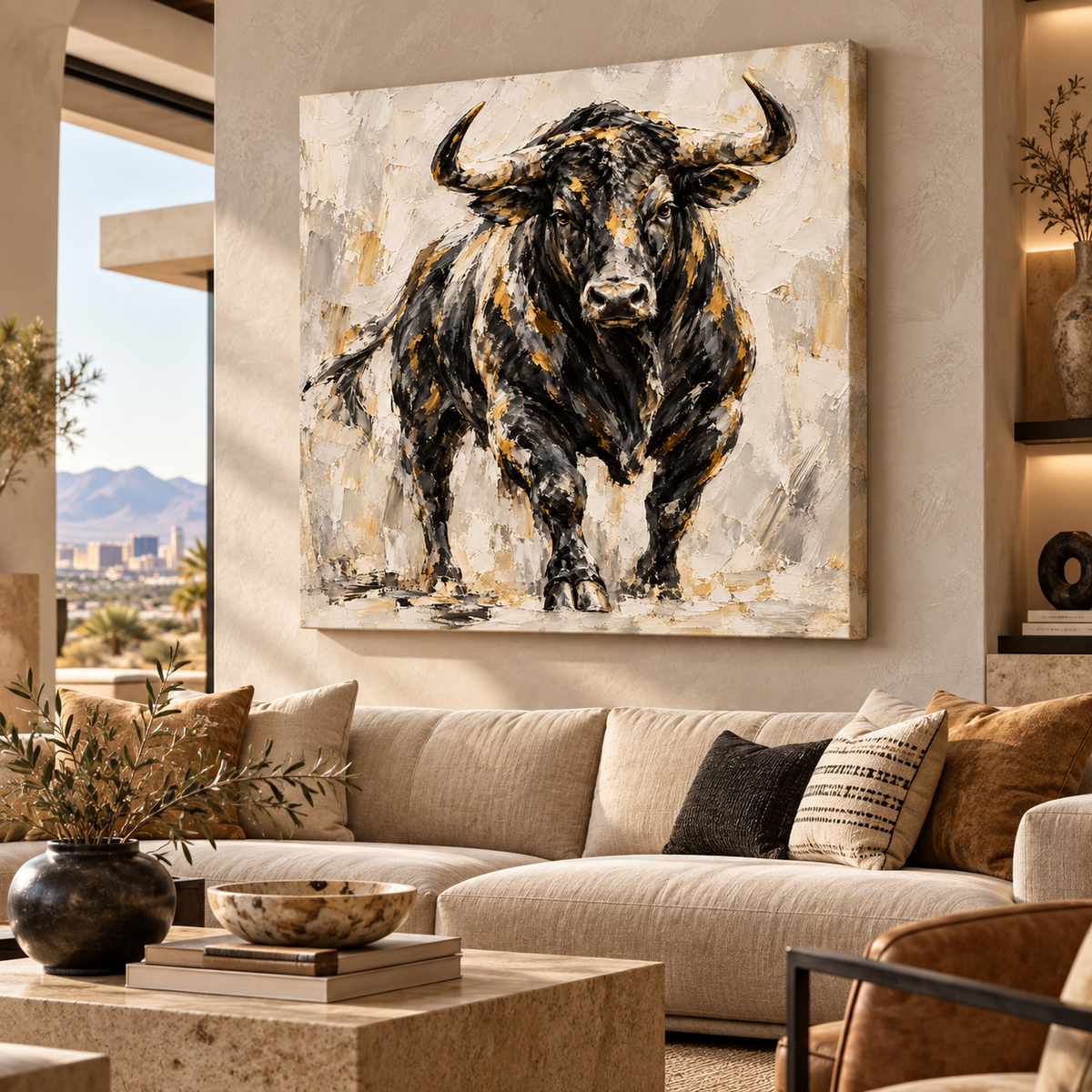 Black Bull Wall Art – Abstract Western Cattle Canvas