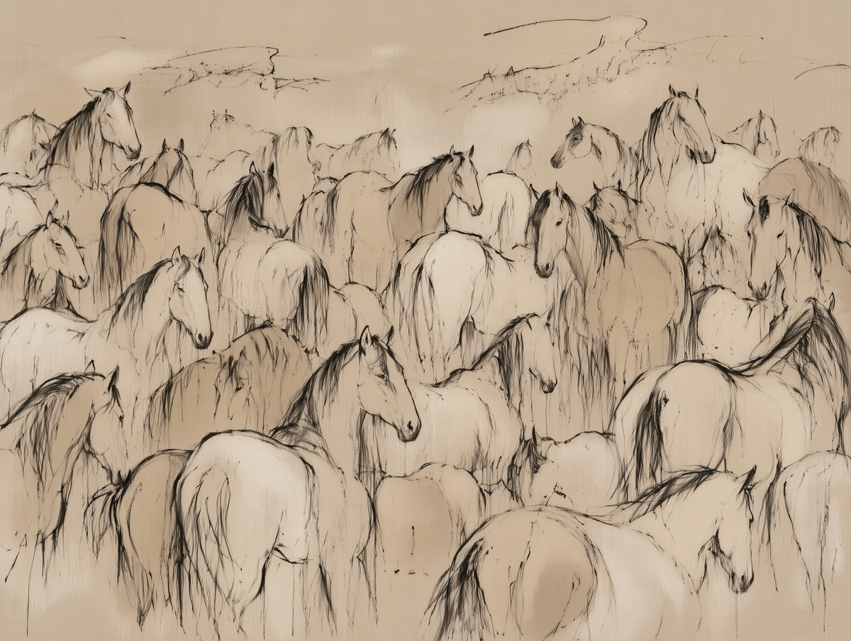 Charcoal Horse Wall Art – Neutral Equestrian Herd Canvas