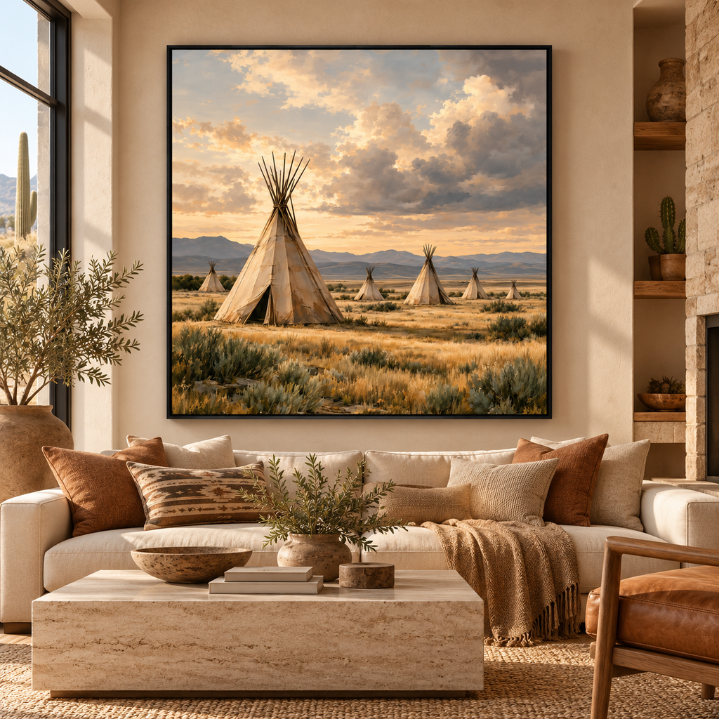 Tipi Wall Art – Neutral Western Prairie Landscape Canvas