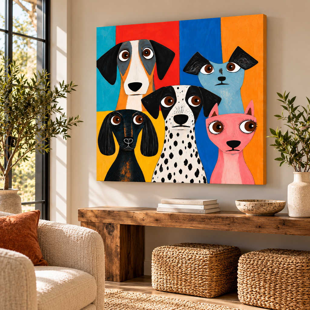 Colorful Dog Wall Art – Whimsical Dog Portrait Canvas Print