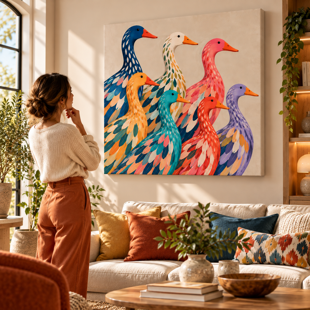 Colorful Duck Wall Art – Whimsical Folk Art Canvas  Copy title
