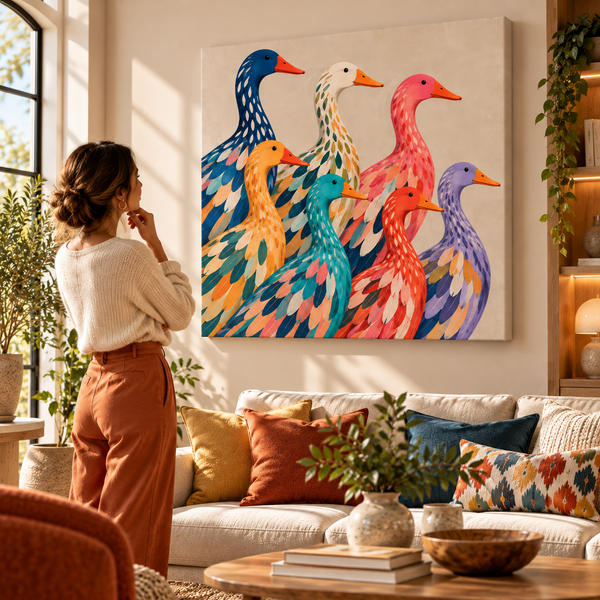 Colorful Duck Wall Art – Whimsical Folk Art Canvas  Copy title