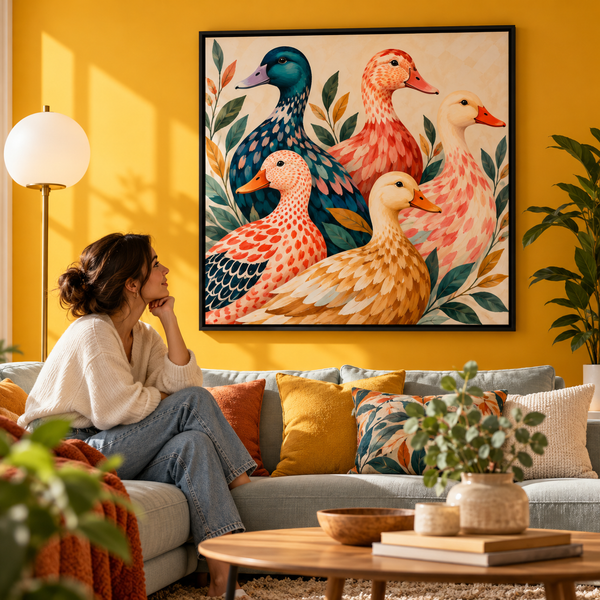 Colorful Duck Wall Art – Whimsical Folk Art Canvas  Copy title