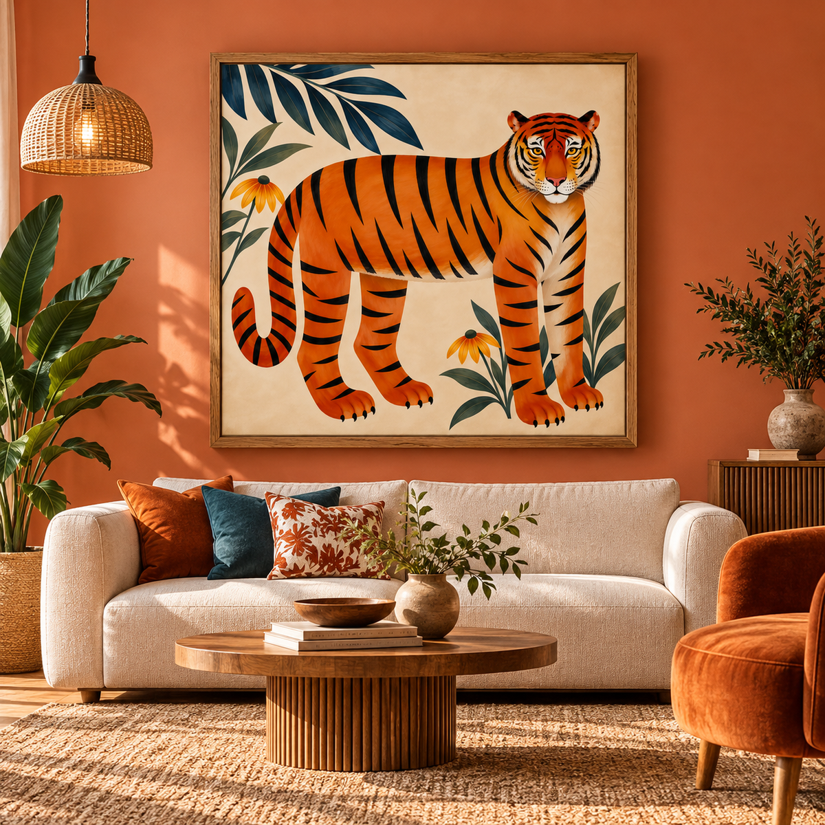 Tiger Wall Art – Colorful Botanical Wildlife Canvas
