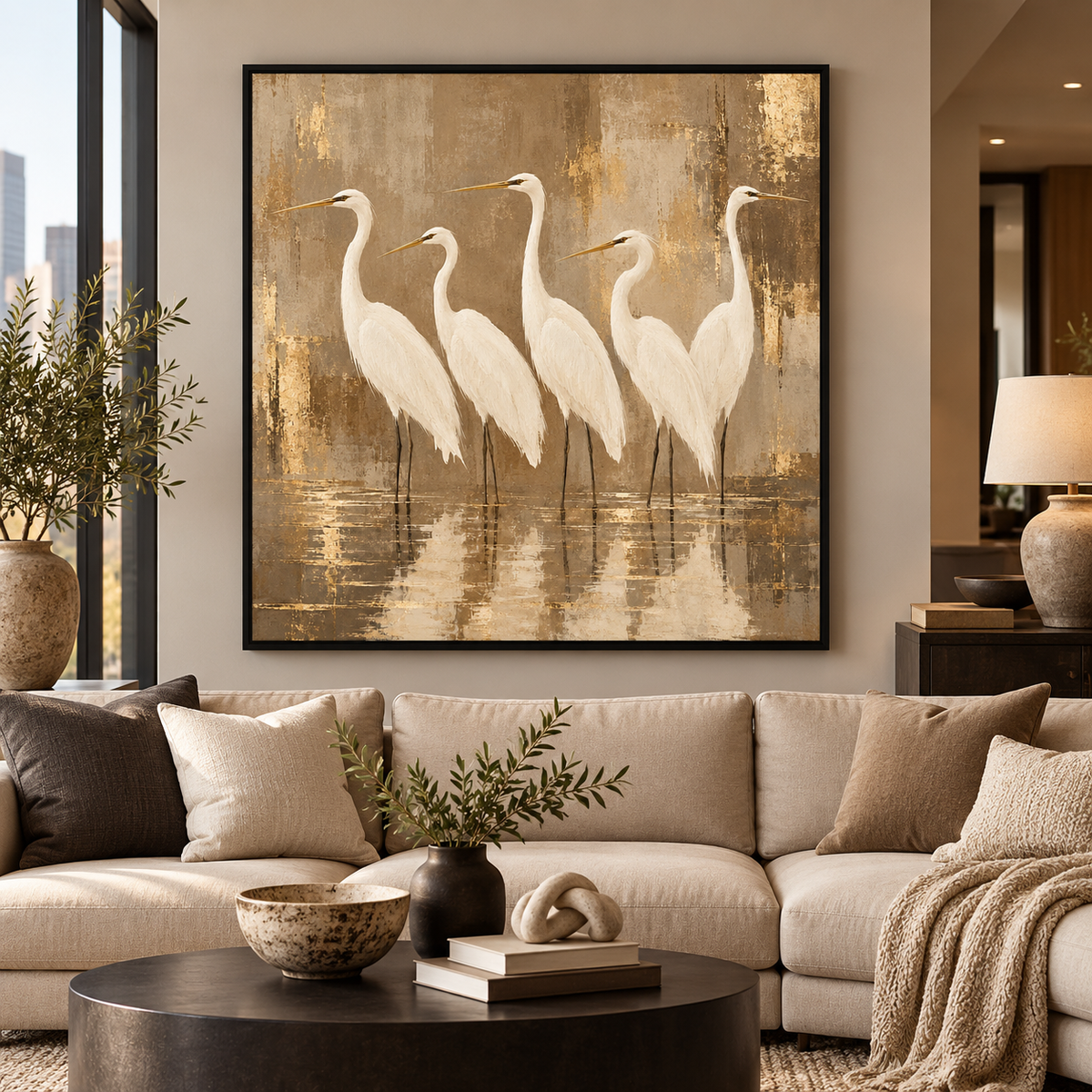 White Egret Wall Art – Neutral Coastal Bird Canvas