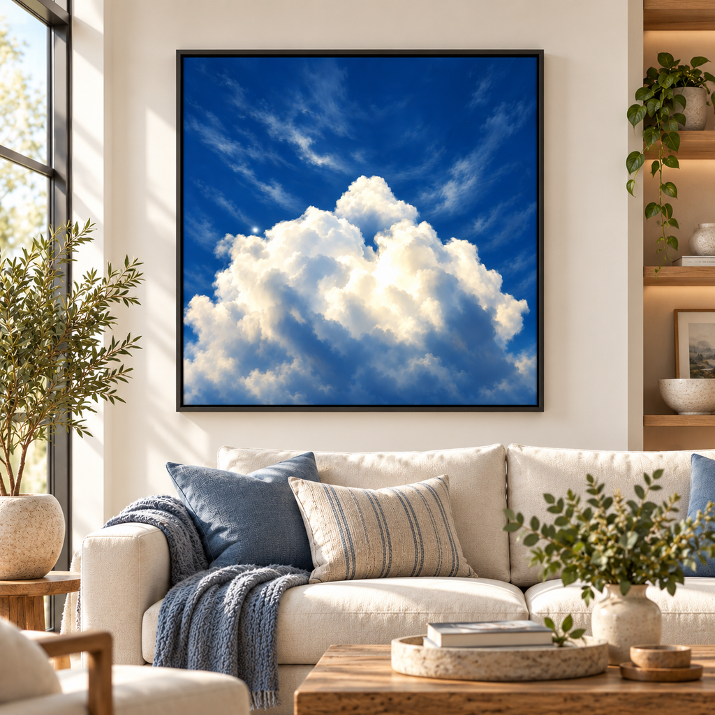 Cloudscape Wall Art – White Clouds on Deep Blue Sky Canvas Print