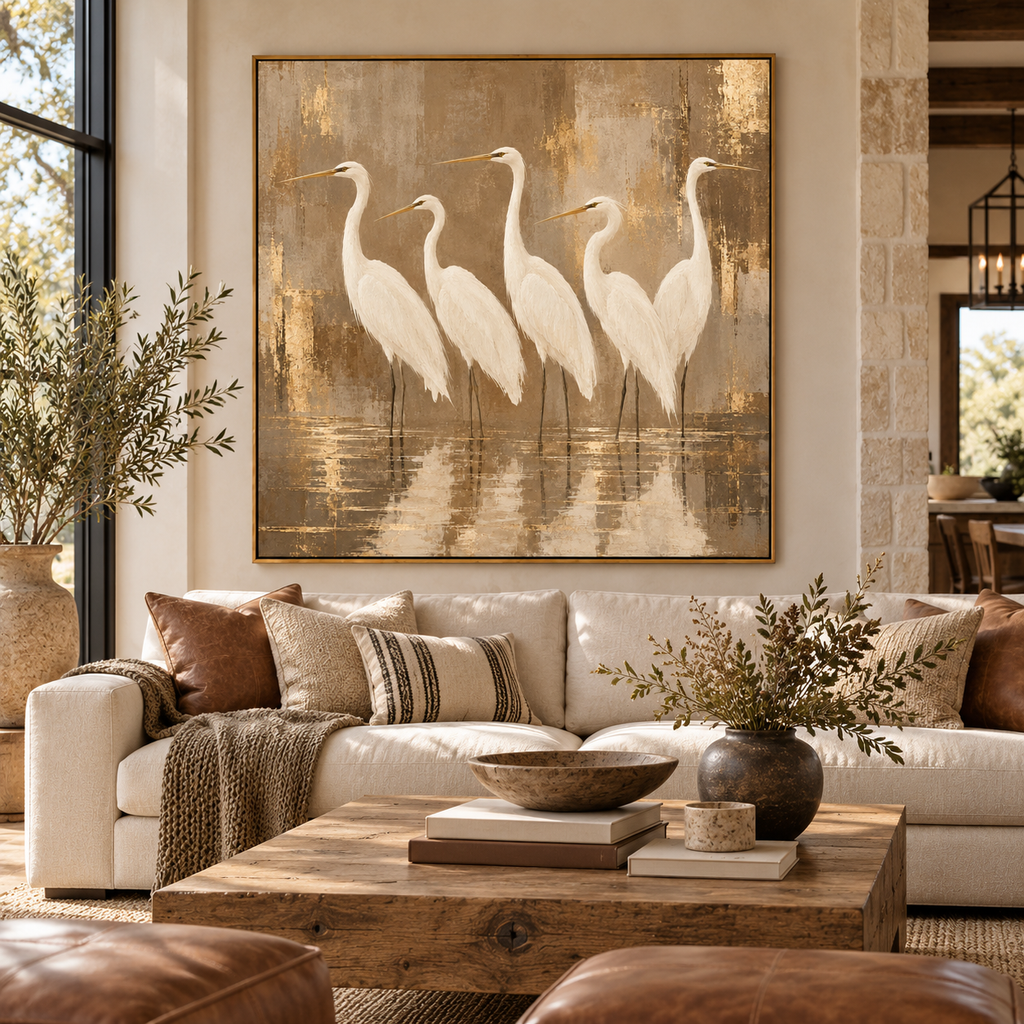 White Egret Wall Art – Neutral Coastal Bird Canvas