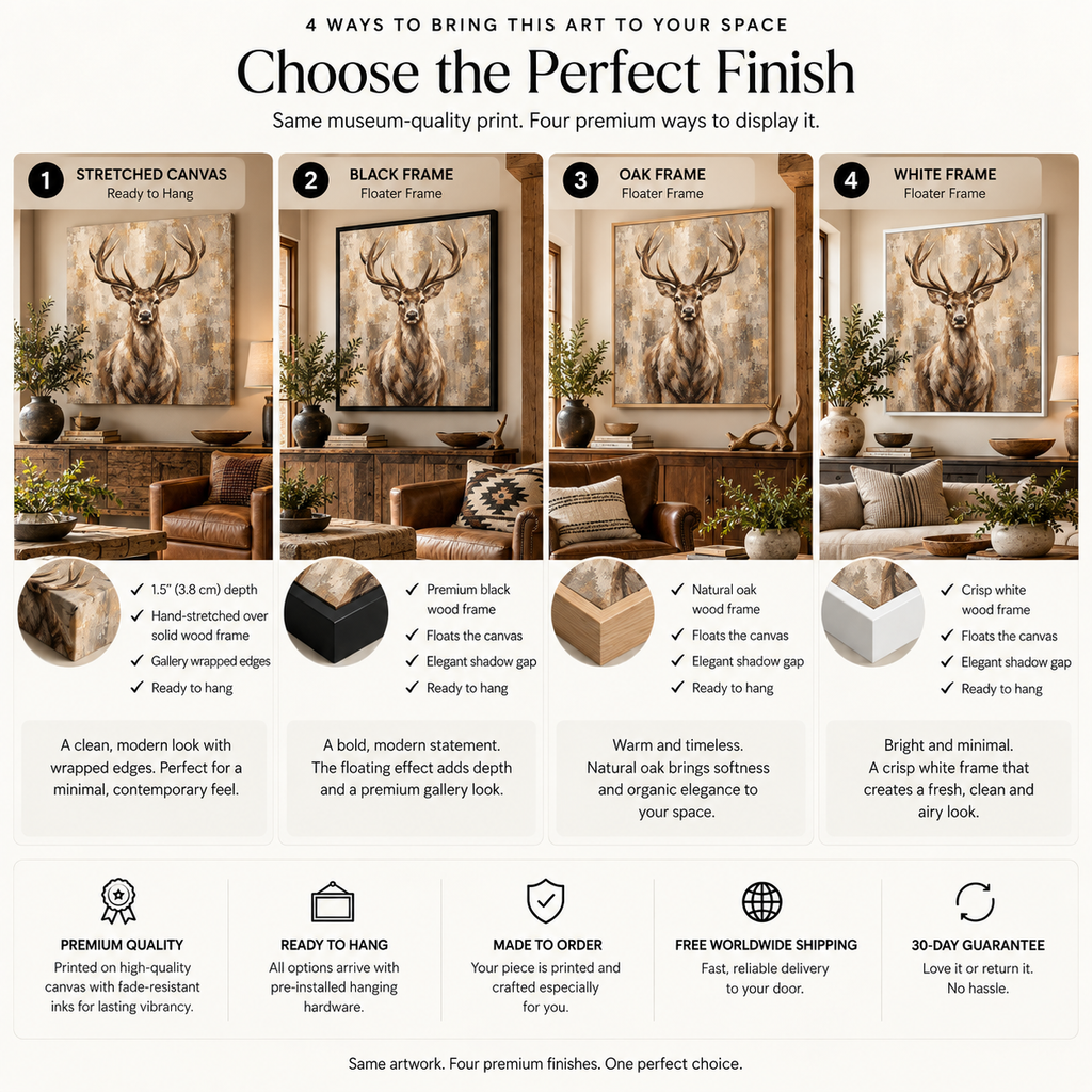 Stag Wall Art – Neutral Rustic Deer Canvas