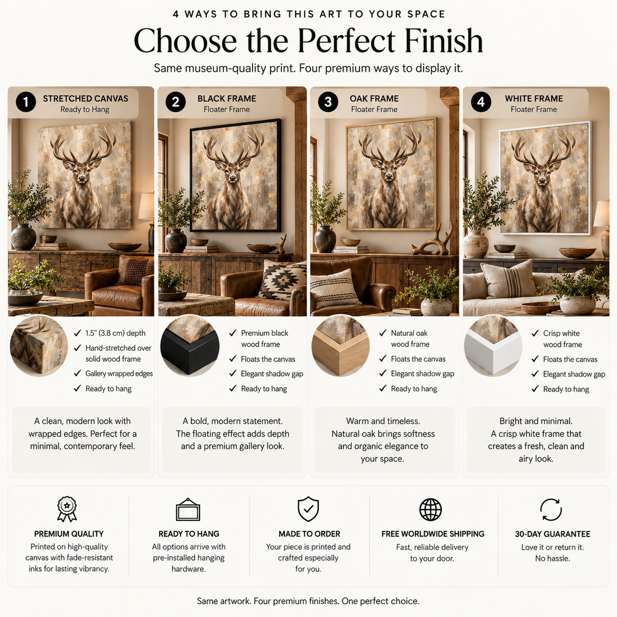 Stag Wall Art – Neutral Rustic Deer Canvas