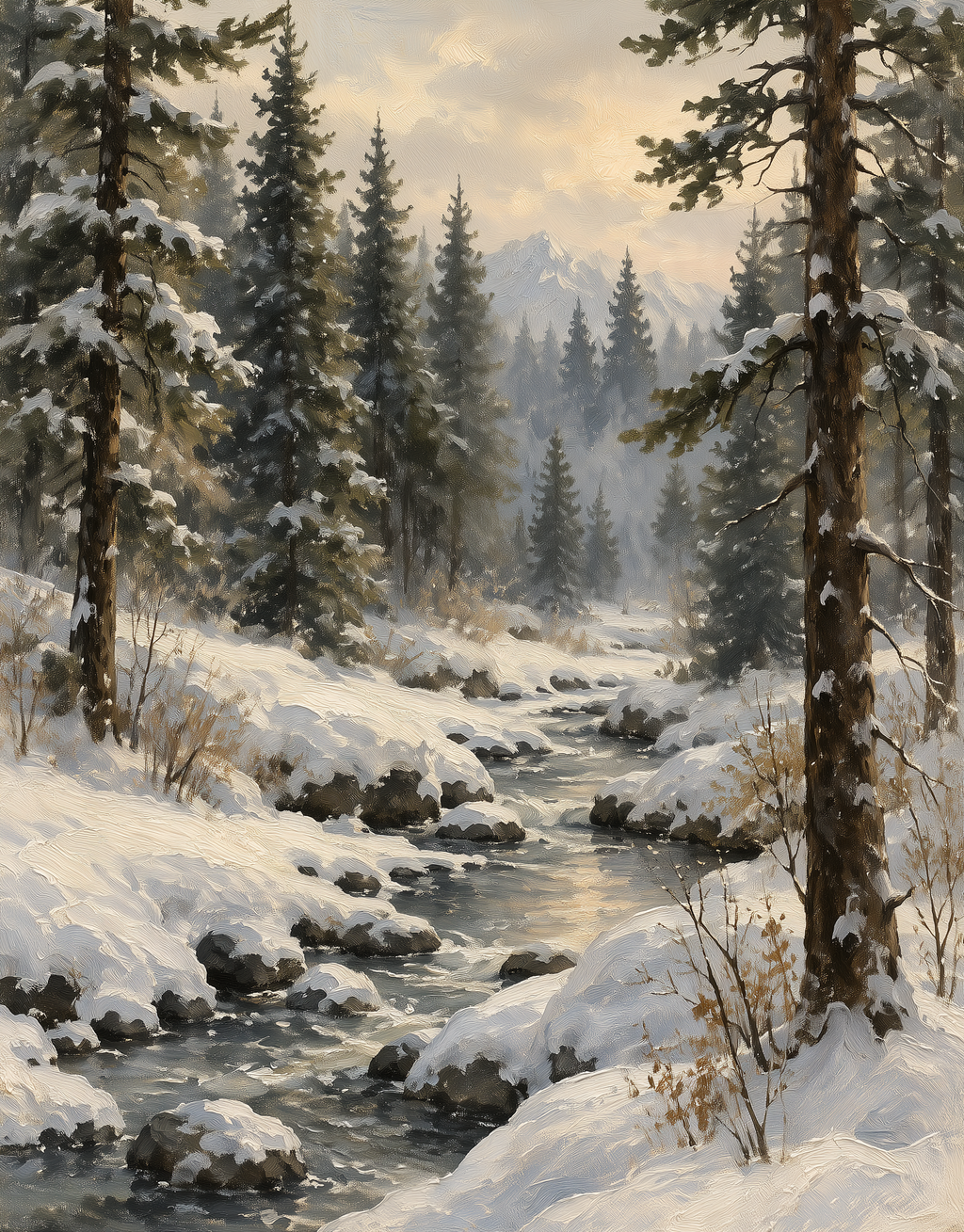 Winter Forest Wall Art – Snowy Pine Landscape Canvas