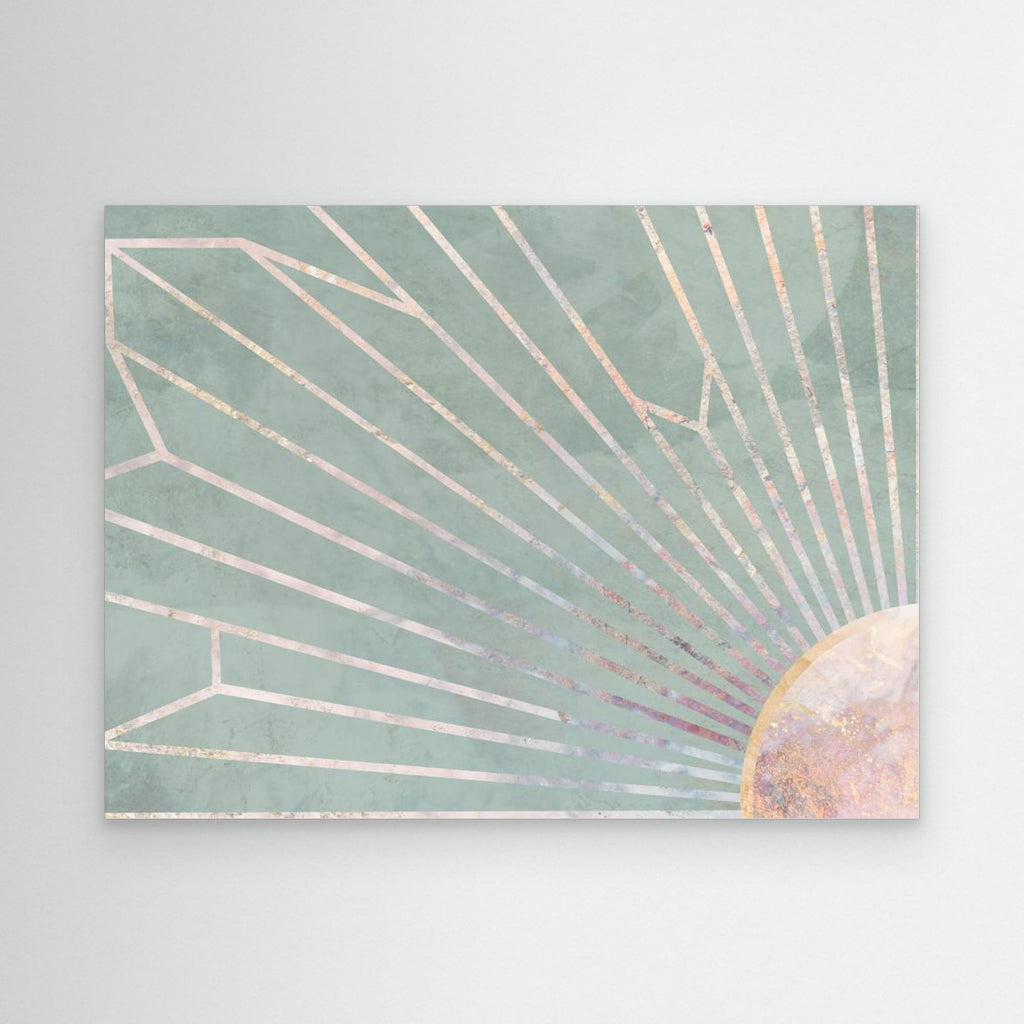 Gold geometric sun rays mural green